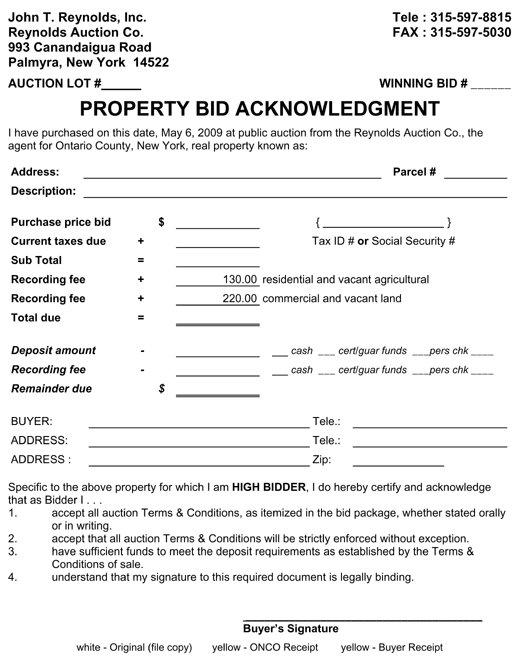 2009 Ontario Cty bid acknowledgement