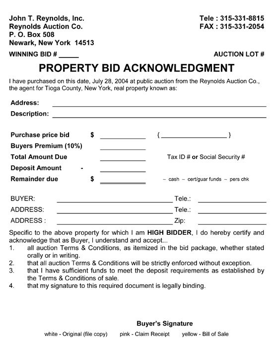 bid acknowledgement